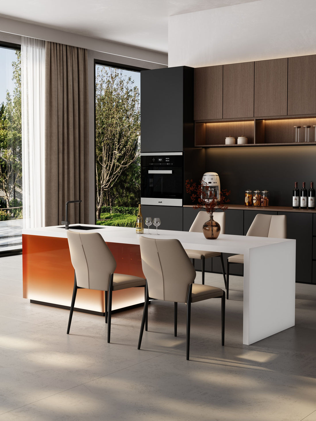 Interior detail of a well-presented kitchen and dining space