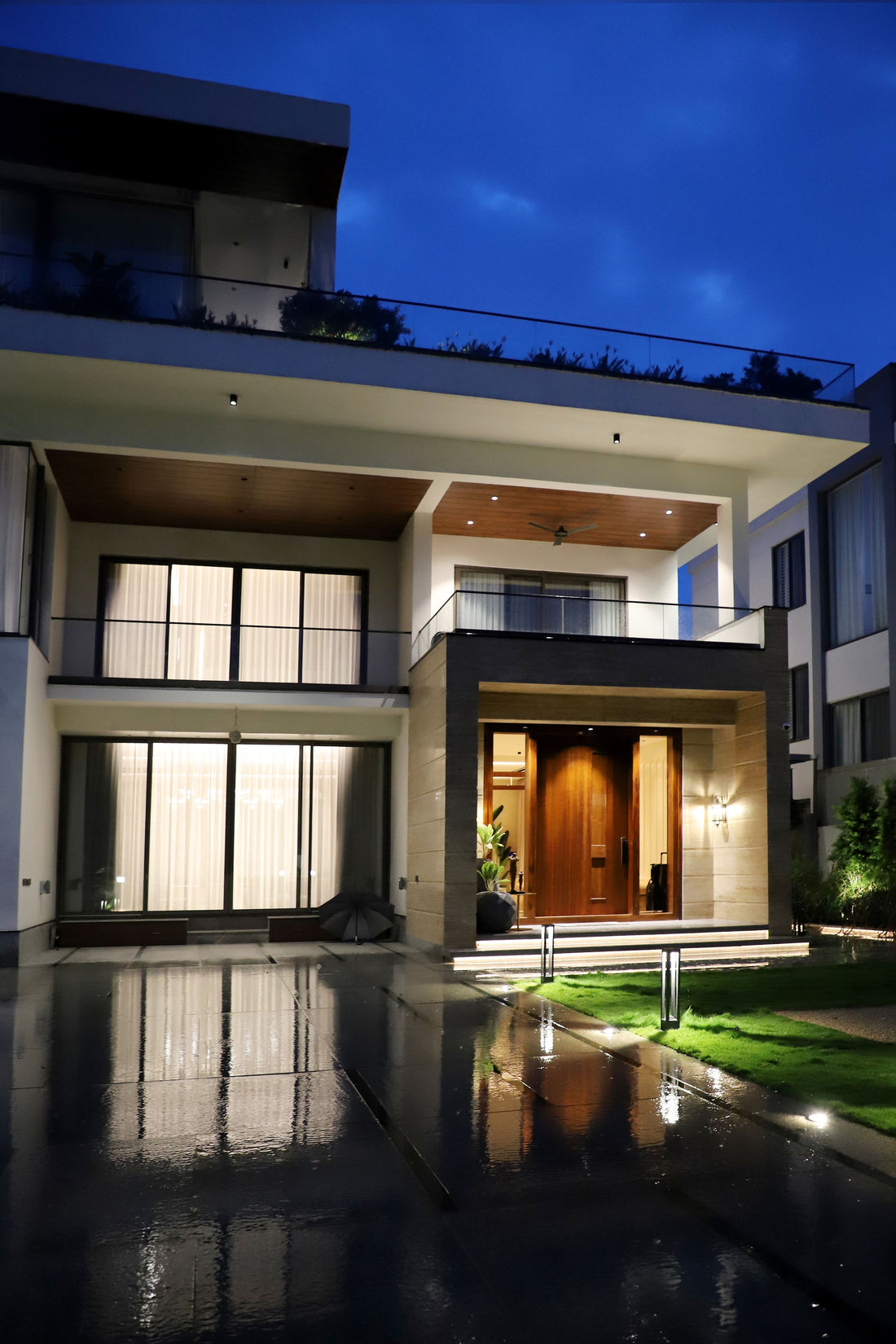 Contemporary Calgary estate home at night